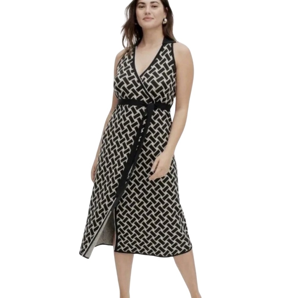 Diane Von Furstenberg for Target Black and  White Knit Sleeveless Wrap Dress - M